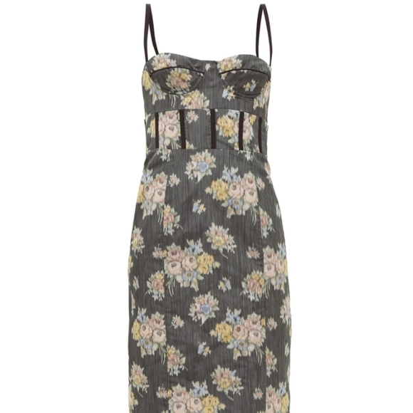 Brock COLLECTION Corseted Silk Floral Jacquard Dress Size 6 - Picture 6 of 14